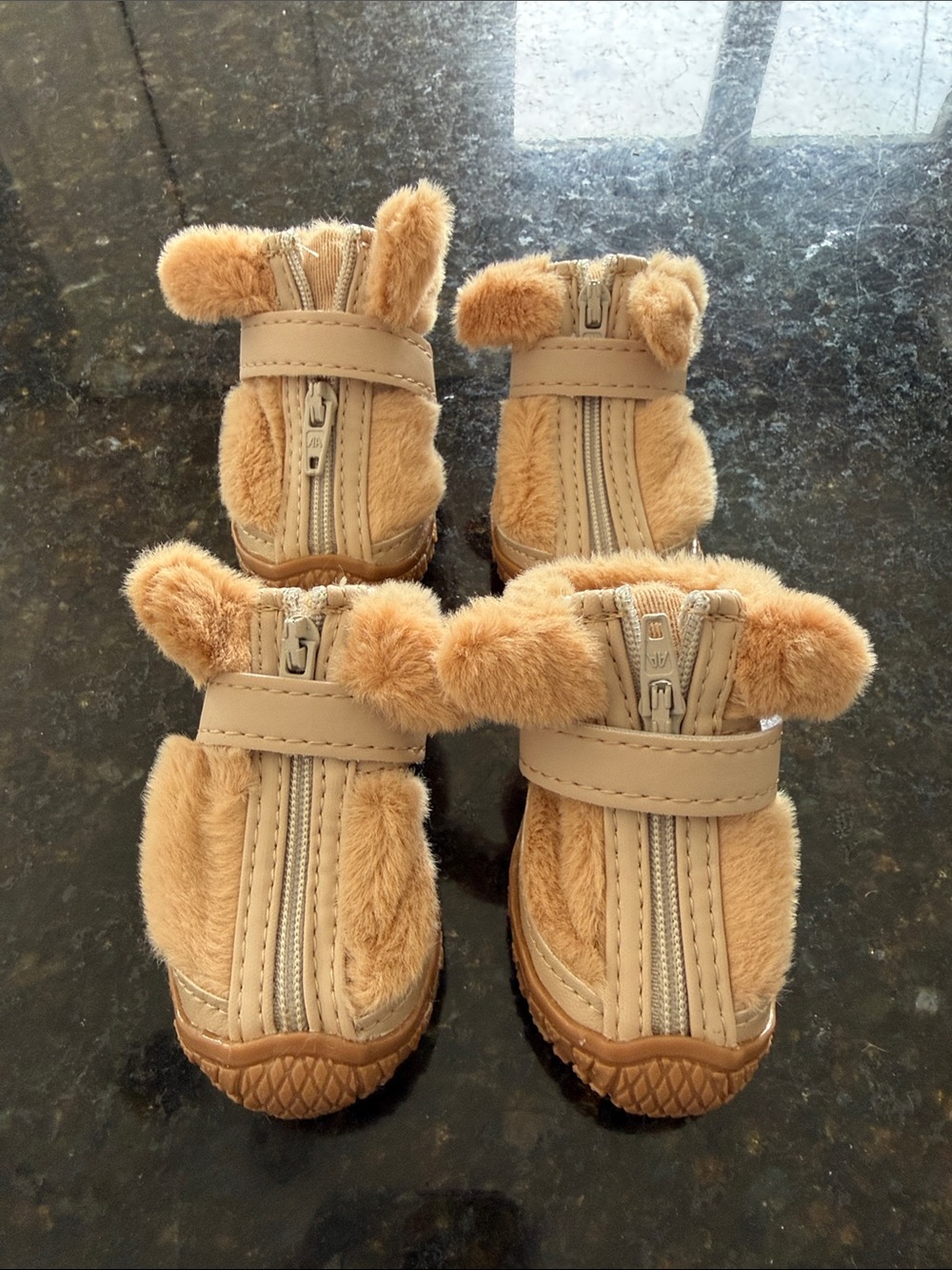 Plush Tan dog Booties with Front Zipper